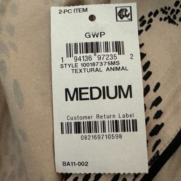 State of Day Pajama Set Womens Medium Tan Textural Animal Lounge Comfy Sleep - Picture 8 of 9